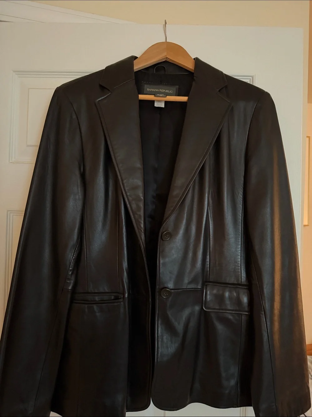 Banana Republic Men's Black Leather Blazer Jacket